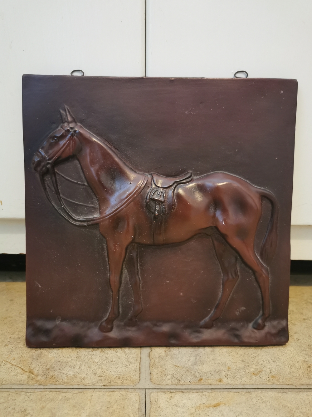 Vintage Embossed Wall Plaque Horse Brown Tone 10" x 10"